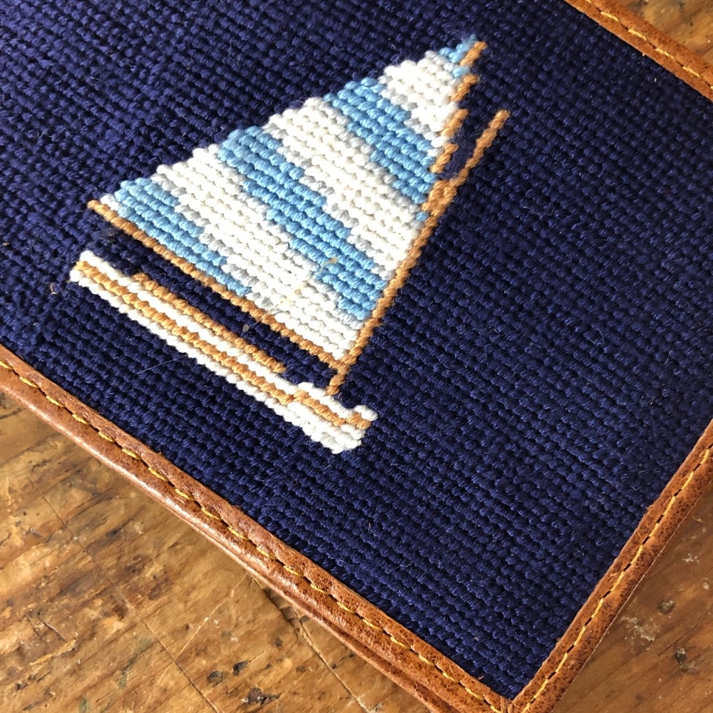 Cat Boat Needlepoint Bi-Fold Wallet